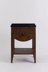 Luxury Solid Teak Wood Nightstand with <b>Black</b> Marble Top Curved Drawer <b>Bedside</b> Table for Bedroom - Product Image 1