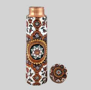Copper <b>Water</b> Bottle Multicolored Printed Design Bohemian Art Tribal Pattern Metal Flask Leakproof Jointless <b>Container</b> - Product Image 2