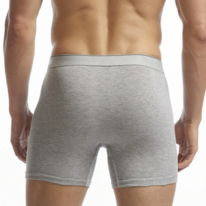 Men's Mid-Rise Gray <b>Boxer</b> Briefs Spandex/<b>Polyester</b> Knitted Breathable Eco-Friendly Anti-Bacterial Solid Color Underwear - Product Image 4