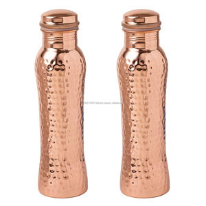 Wholesale Hot Selling Customized Copper Water Bottle 500-600 ML Eco-Friendly Camping Hammered Design with <b>Lid</b> - Product Image 2
