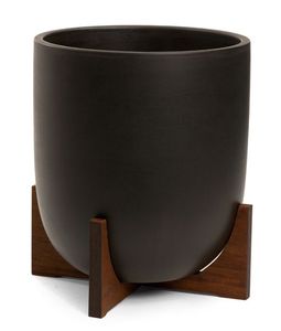 Maceta minimalista de hierro blanco con soporte de madera para uso en interiores, decoración del hogar, uso en oficina. - Product Image 2