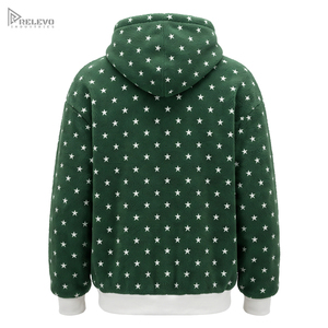 OEM Unisex 100% Cotton Fleece Pullover <b>Hoodie</b> Full Star Pattern Contrast <b>White</b> Rib Hem Pine Green Streetwear <b>Hoodie</b> Fully Custom - Product Image 2