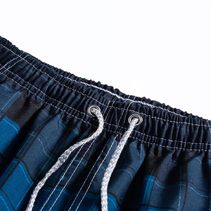 Men's Blue Checkered Quick Dry Board Shorts Mid Waist Drawstring Casual Bermuda Length 100% Polyester - Product Image 3