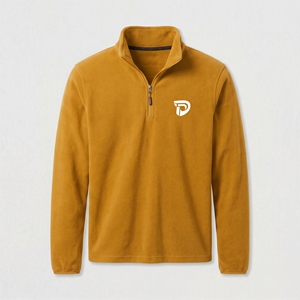 Dumela Men's Mustard Fleece <b>Quarter</b> <b>Zip</b> Pullover With <b>White</b> Logo Front Print Regular Fit Casual Autumn Wear - Product Image 1