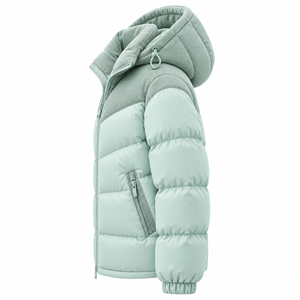 Blouson matelassé moto pour homme en velours côtelé vert menthe, respirant et écologique, avec col montant et fermeture éclair, idéal pour l'hiver et le quotidien, 100% coton. - Product Image 4