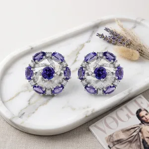 Pendientes de Diamante y Tanzanita en Plata de Ley 92.5 KLST-30706 - Product Image 2