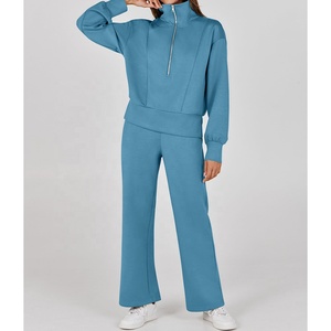 Ropa deportiva de alta calidad con logotipo personalizado, trajes de dos piezas, chándal liso de Color sólido, conjuntos de chándal para mujer, conjunto de ropa para mujer - Product Image 3