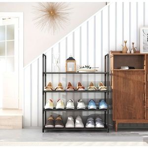 Étagère à chaussures de grande capacité à 4 niveaux Organisateur empilable noir robuste pour placards, garages, entrées et couloirs - Product Image 3