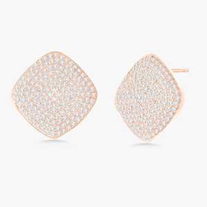 <b>Square</b> Stud <b>Earrings</b> Round Lab Grown <b>Diamond</b> Pave Set 14.8mm Push Back Modern Geometric Cluster Fine Jewelry Pair 14K Solid Gold - Product Image 5