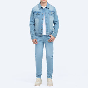 เสื้อแจ็คเก็ตยีนส์สีฟ้าอ่อนสำหรับผู้ชาย ทรงปกติ ปกเสื้อพับได้ ติดกระดุม สไตล์ลำลอง สำหรับฤดูใบไม้ผลิ ผ้าฝ้ายฟอก - Product Image 2