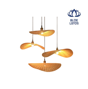 Blue Lotus Rattan Bell Shade LED Pendant <b>Light</b> Gold Finish Voice <b>Sensor</b> Control 3000K CRI 90 Large Mounted <b>Ceiling</b> Lamp 3-Year - Product Image 1