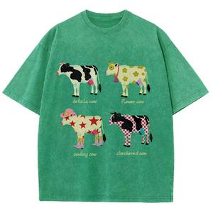 Camiseta unisex de verano con estampado vintage de vaca y vaquero, camiseta informal de algodón con lavado ácido para mujer, camiseta retro Y2K de los años 90, camiseta corta con cuello redondo para hombre - Product Image 6