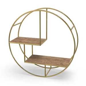 Modern Circular Metal Wall Shelf Round Gold Iron <b>Storage</b> <b>Rack</b> Geometric Floating Bookcase Display Stand for Home - Product Image 1