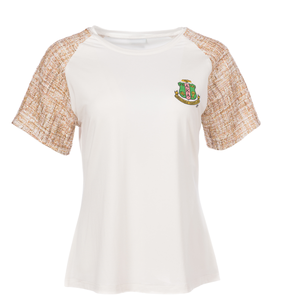 T-shirt à manches courtes en tweed et tissu à motif pour femme, rose et vert, col rond, décontracté, motif graphique, style inspiré des sororités, mode estivale - Product Image 1