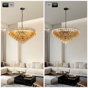 Lampadario Moderno Rotondo Nero Extra Large da 37 Pollici con 14 Luci a Tubi di Vetro Fumé a Strati per Sala da Pranzo - Product Image 4