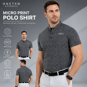 Camiseta de Golf ONETEN APPARELS con Microimpresión Frontal para Hombre, Manga Corta, Tejido Atlético, Corte Ajustado, Informal Elegante, Transpirable, 100% Algodón - Product Image 1