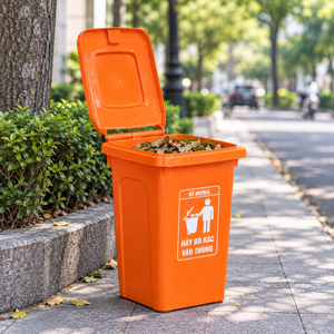 60L Orange Plastic Outdoor Waste <b>Bin</b> Rectangular Dustbin with Lid Portable <b>Large</b> Capacity for Street Garden - Product Image 1