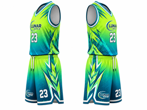 Uniformes de Baloncesto Personalizados Sublimados en Verde Neón, Color Degradado, Transpirables, Ecológicos, de Secado Rápido, Camisetas sin Mangas y Pantalones Cortos - Product Image 3