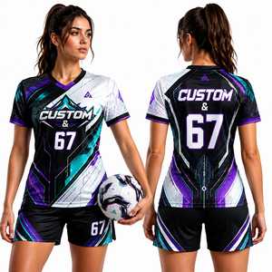 เสื้อฟุตบอลโพลีเอสเตอร์ 100% ขายส่ง ชุดยูนิฟอร์ม 2026 ชุดเหย้า/เยือน ผู้หญิง ชุดยูนิฟอร์มสั่งทำพิเศษ แห้งเร็ว ระบายอากาศดี สำหรับฤดูร้อน - Product Image 1