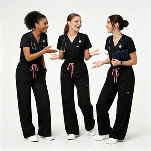 2026 Zipper-collar Tops Wide Pants Medical Nursing <b>Scrub</b> <b>Uniform</b> Sets Polyester/rayon/spandex Hospital Use Multi-color - Product Image 2