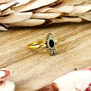 Modern Style Boho Black Onyx Silver Eye 18K Gold Plated Women's Vintage Brass <b>Rings</b> Antique Finish Ethnic Floral <b>Gothic</b> - Product Image 4