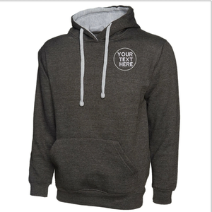 Men's Dark Gray Hooded Sweatshirt Regular Fit Cotton French Terry Casual Autumn Wear With Front Pocket Design White Drawstrings - Product Image 3