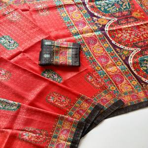 VASTRA COTTAGE Sari de seda suave para mujer con tejido jacquard y estampado digital de pashmina, sari de fiesta étnico de alta calidad - Product Image 2