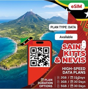 ซิมอิเล็กทรอนิกส์เซนต์คิทส์แอนด์เนวิส 2GB 15 วัน 3GB 5GB 30 วัน แพ็กเกจข้อมูลสำหรับการเดินทาง ส่งรหัส QR ทันทีทางอีเมล - Product Image 1