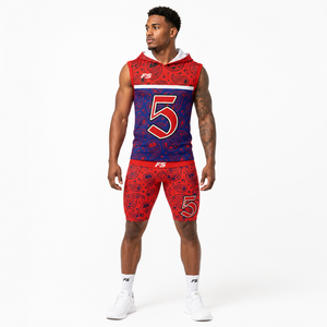 Custom Sublimation 7v7 Football Uniform Sleeveless Hooded <b>Jersey</b> and <b>Shorts</b> Set Paisley Design Breathable Quick Dry Sportswear - Product Image 3