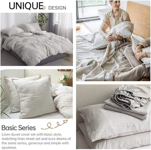 Pure Linen Waterproof Plain Duvet Cover Set 5-Piece Includes 1 Duvet Cover 1 <b>Flat</b> Sheet 1 Fitted Sheet 2 Pillowcases for Hotel - Product Image 3