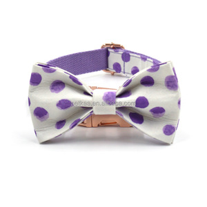 Accesorios de lujo para mascotas China elegante Lila púrpura lunares collar de perro Correa y pajarita conjunto con hebilla metálica de oro rosa - Product Image 2