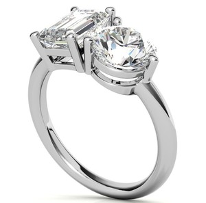 Anillo de Moissanita Toi Et Moi con Corte Esmeralda Redondo, Plata de Ley 925, Chapado en Oro Blanco, Joyería para Compromiso, Boda y Novia - Product Image 3