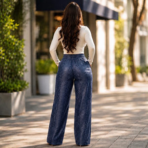 Women's Mid Waist Breathable Windproof Leather Flare Pants Wide Leg <b>Trousers</b> - Product Image 4
