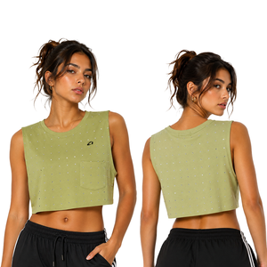 Customized Logo Summer Ladies Rhinestone Sleeveless Crop <b>Top</b> Cotton Streetwear Tank OEM Fashion <b>Sparkly</b> Wholesale Women's Shirts - Product Image 1