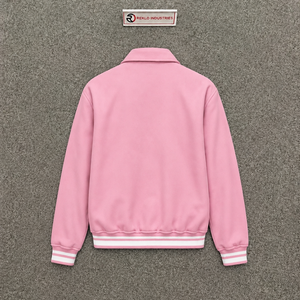 Blouson universitaire rose premium pour homme – Mode hiver – Couleur unie, col rabattu, coupe droite, vêtement d'extérieur décontracté pour l'automne - Product Image 6
