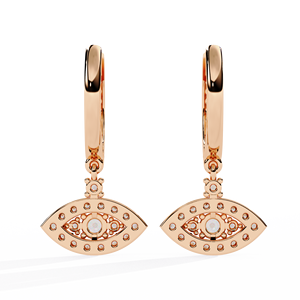 Pendientes colgantes de oro amarillo macizo de 10K, 14K, 18K con diamante CVD de laboratorio, diseño de talismán marquesa y ojo turco - Product Image 3