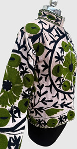 Veste matelassée florale brodée à la main, col mandarin, manches longues, coton, grande taille pour femmes, vêtements d'automne - Product Image 3
