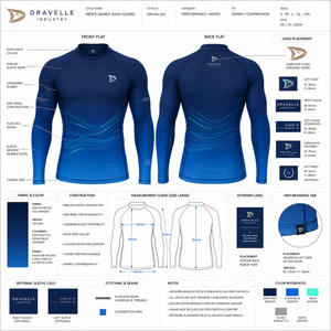 Men's Full Sleeve Rash Guard Blue Raised Rubber Print Breathable Quick Dry 220g Spandex Polyester Adult Swim <b>Shirt</b> - Product Image 5