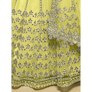 Awesome Lime <b>Green</b> Foil Work <b>Net</b> Mehendi Wear Lehenga Choli - Product Image 2