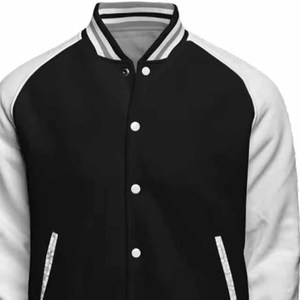 <b>Men</b> Varsity Jacket <b>Black</b> White Color Block Regular Fit Turn Down Collar Polyester Material Casual Style Autumn Wear - Product Image 6