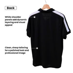 Polo pour hommes avec rayures contrastées en maille sportive sur les épaules, motif uni, jersey, fourniture ODM, tennis, pickleball - Product Image 3