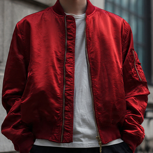Blousons Bomber Homme à Fermeture Éclair avec Poches sur les Manches, Col Rond, Blouson Bomber en Satin, Blouson Bomber d'Hiver Imperméable pour Homme - Product Image 6