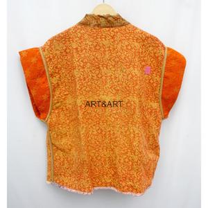 Kimono Reversible de Algodón Hecho a Mano para Mujer, Estilo Vintage con Parches, Cuello en V, Cinturón, Manga Corta, para Primavera - Product Image 4