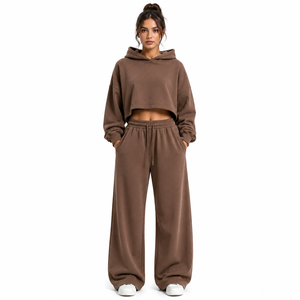 Ensemble de survêtement ONE APEX pour femme, coupe droite, pantalon large, en molleton épais 100 % coton, couleur marron cacao, séchage rapide - Product Image 5