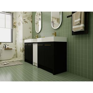 Mobile Bagno Freestanding da 72 Pollici con Lavabo in Resina, Armadietti Contenitori e Ante con Chiusura Ammortizzata 09230*2+0312 - Combinazione per Spazi Piccoli - Product Image 5