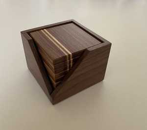 Natural Wooden <b>Coasters</b> Set Rustic Premium Black Walnut Wood <b>Drink</b> <b>Coasters</b> for Laser Engraving Blanks with Holder for <b>Drinks</b> - Product Image 3