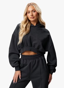 OEM Wholesale Unisex Winter Solid Fleece Breathable Cropped Tracksuit Hooded Crop <b>Top</b> <b>and</b> <b>Trouser</b> 2-Piece <b>Set</b> - Product Image 4