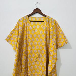 Kaftán de Algodón Indio con Estampado a Mano para Mujer, Vestido Étnico Largo, Diseño Moderno, Lavable, para Playa o Verano - Product Image 3