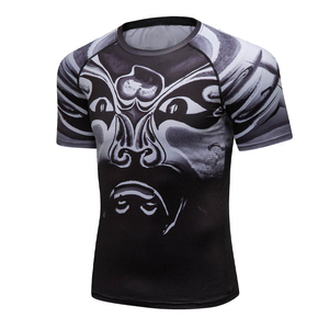 Haut de sport à manches courtes pour homme, noir, avec motif de visage de tigre imprimé par sublimation, séchage rapide - Product Image 2