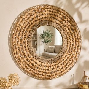 Large Round Water Hyacinth <b>Mirror</b> Natural Woven Wall <b>Mirror</b> Handmade Boho Home Decor Rustic <b>Hanging</b> Decorative <b>Mirror</b> - Product Image 1